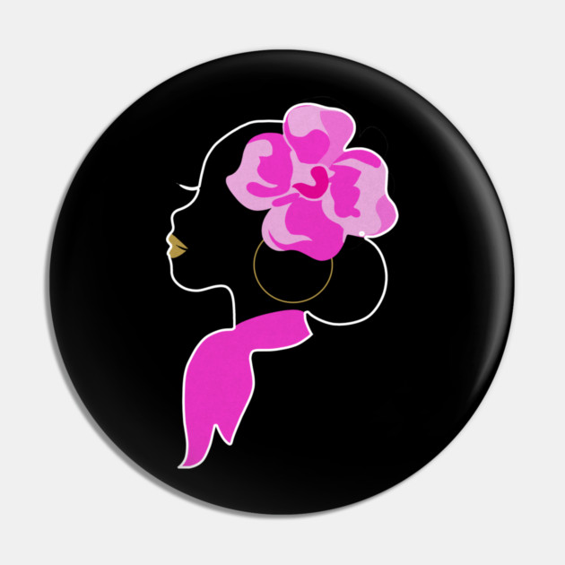 Beautiful Black Afro Woman with Pink Flower Pin by logiamerch