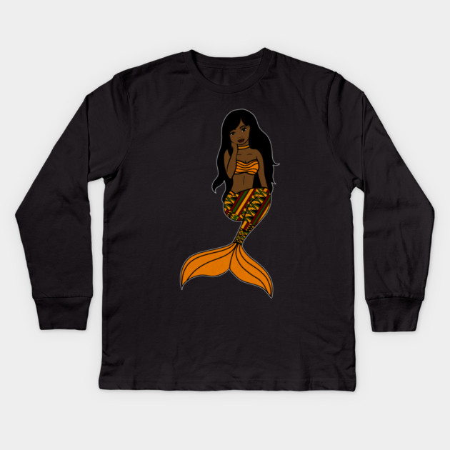 Afro Black Mermaid, Black Girl Magic Kids Long Sleeve T-Shirt by logiamerch