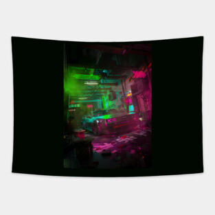 Cyberpunk Alley Tapestry