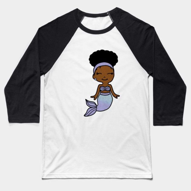 Cute Afro Girl Black Mermaid Baseball T-Shirt by logiamerch