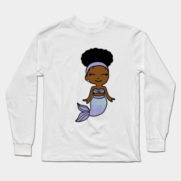 Cute Afro Girl Black Mermaid Long Sleeve T-Shirt by logiamerch