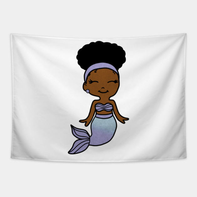 Cute Afro Girl Black Mermaid Tapestry by logiamerch
