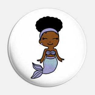Cute Afro Girl Black Mermaid Pin