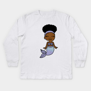 Cute Afro Girl Black Mermaid Kids Long Sleeve T-Shirt