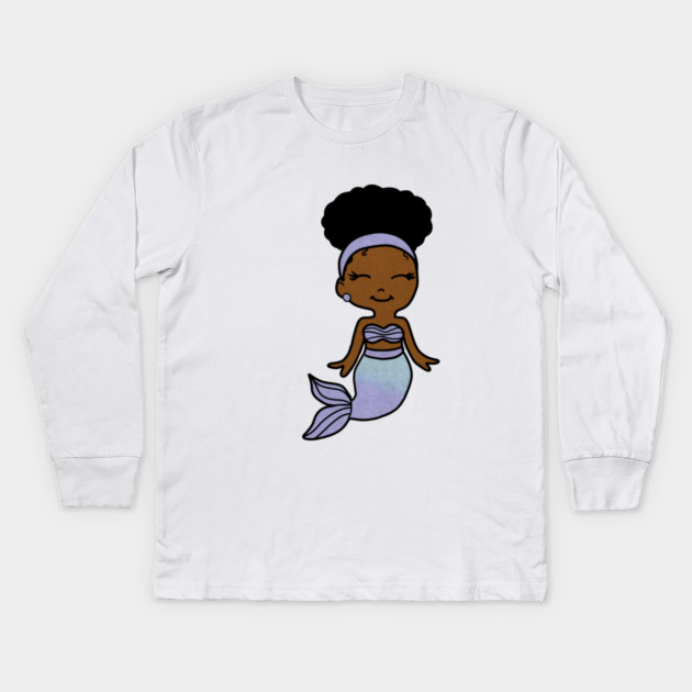 Cute Afro Girl Black Mermaid Kids Long Sleeve T-Shirt by logiamerch