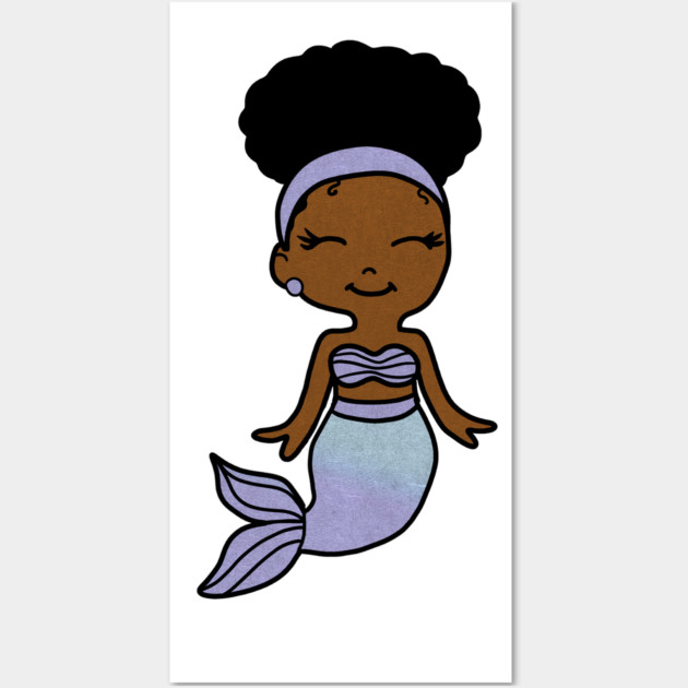 Cute Afro Girl Black Mermaid Wall Art by logiamerch