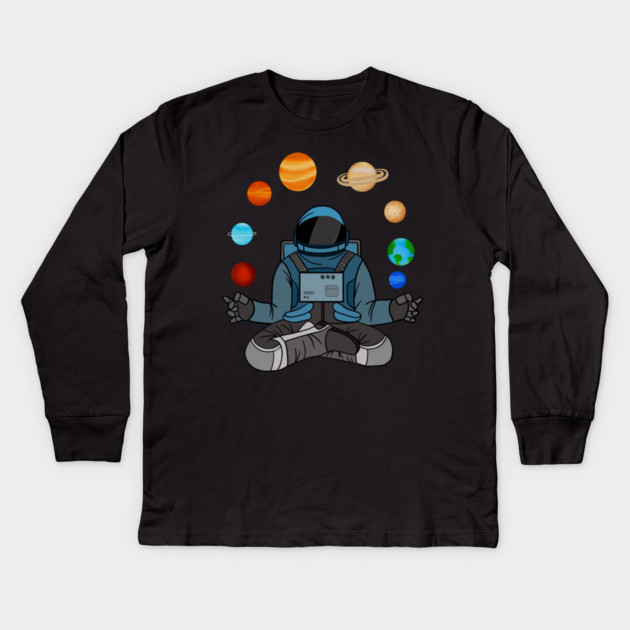 Astronaut Meditating, Yoga, Zen, Universe Kids Long Sleeve T-Shirt by logiamerch