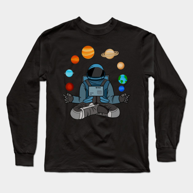 Astronaut Meditating, Yoga, Zen, Universe Long Sleeve T-Shirt by logiamerch