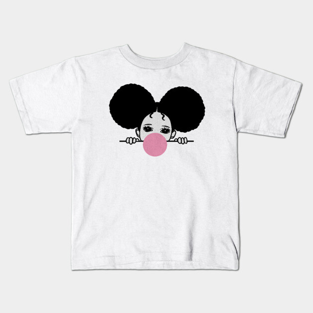 Cute Afro Girl Popping Gum, Black Girl Magic Kids T-Shirt by logiamerch