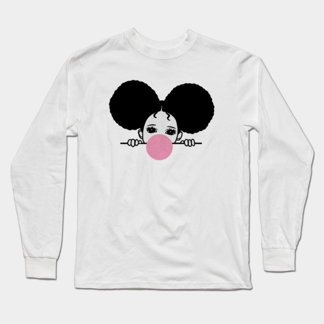 Cute Afro Girl Popping Gum, Black Girl Magic Long Sleeve T-Shirt by logiamerch