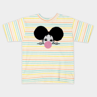 Cute Afro Girl Popping Gum, Black Girl Magic Kids T-Shirt