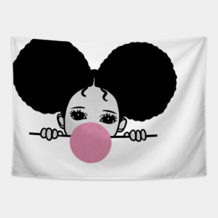 Cute Afro Girl Popping Gum, Black Girl Magic Tapestry