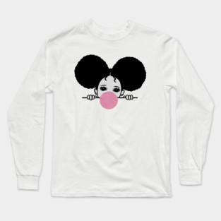 Cute Afro Girl Popping Gum, Black Girl Magic Long Sleeve T-Shirt