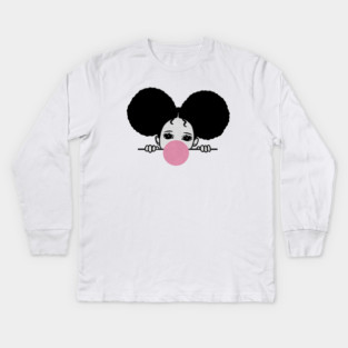Cute Afro Girl Popping Gum, Black Girl Magic Kids Long Sleeve T-Shirt