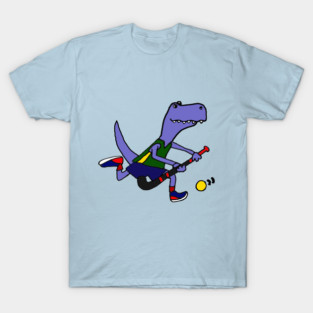 Funny T-Rex Dinosaur Playing Field Hockey Art T-Shirt