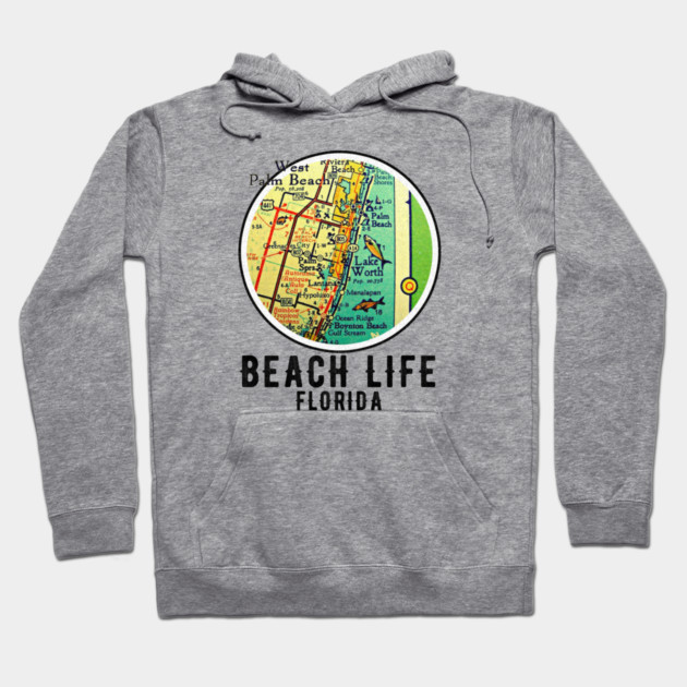 West Palm Beach Vintage Map Beach Life Florida Hoodie by Joaddo