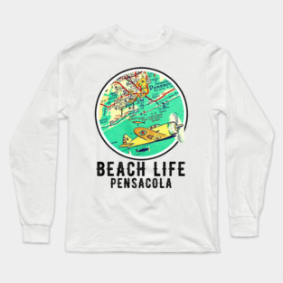 Pensacola Florida Beach Life Vintage Old Map Style Long Sleeve T-Shirt