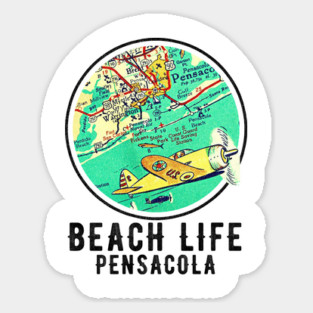 Pensacola Florida Beach Life Vintage Old Map Style Sticker