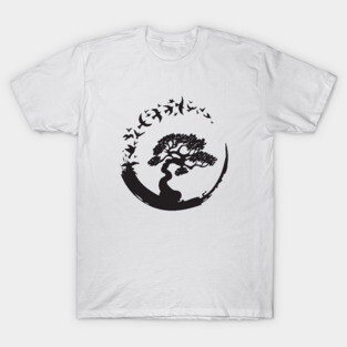 Bonsai Tree in Enso Circle Birds Tee T-Shirt