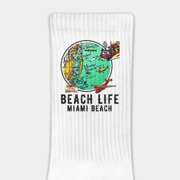 Miami Beach Florida Beach Life Distressed Vintage Old Map by Joaddo