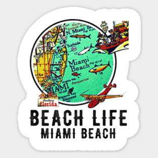 Miami Beach Florida Beach Life Distressed Vintage Old Map Sticker