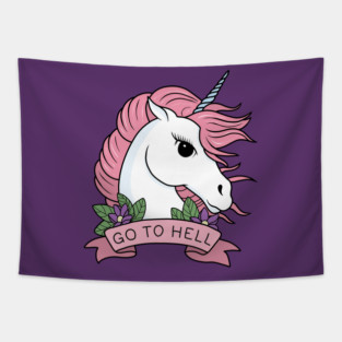 Go to Hell - Unicorn Tapestry