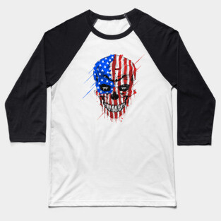 Skull Head Usa Flag Baseball T-Shirt