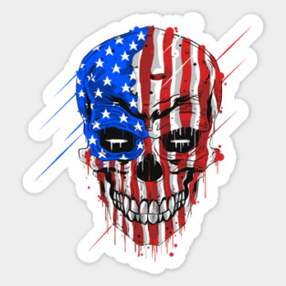 Skull Head Usa Flag Sticker