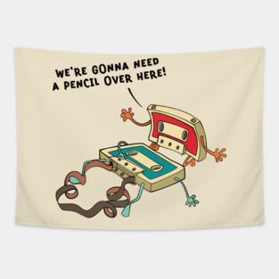 Vintage Cassette Tape and Pencil Joke Tapestry