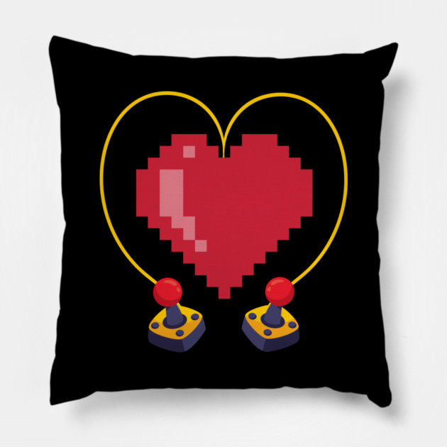 Vintage Controllers 8 Bit Heart Valentine's Day Pillow by belownormal