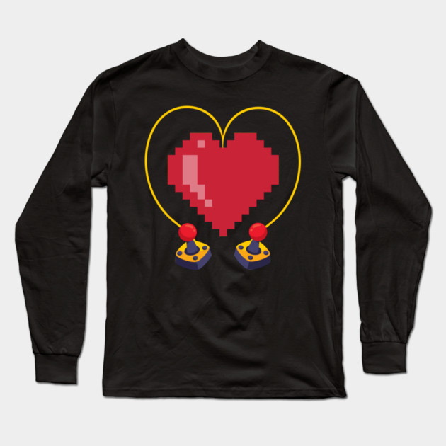 Vintage Controllers 8 Bit Heart Valentine's Day Long Sleeve T-Shirt by belownormal