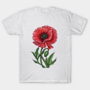Red poppy, watercolor and ink T-Shirt