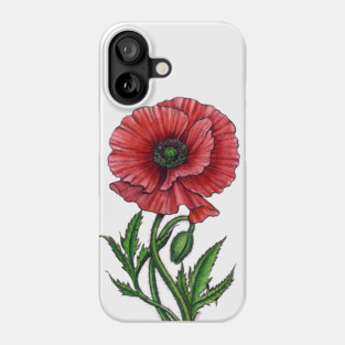Red poppy, watercolor and ink Phone Case