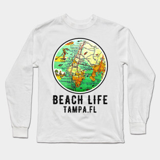 Tampa Bay Florida Vintage retro Old Map Beach Life Long Sleeve T-Shirt