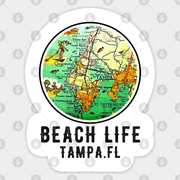 Tampa Bay Florida Vintage retro Old Map Beach Life Sticker by Joaddo