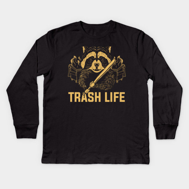 Raccoon Trash Life Kids Long Sleeve T-Shirt by Cosmo Gazoo