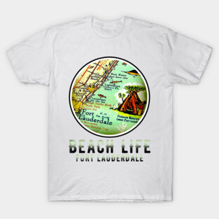 Fort Lauderdale Boca Raton Florida Beach Life Old Map T-Shirt