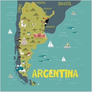 Argentina Illustrated Map Posters and Art