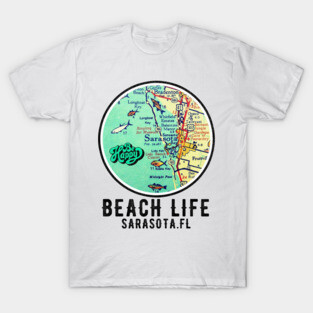 Sarasota Florida Beach Life coastal Living Vintage Map Vibe T-Shirt