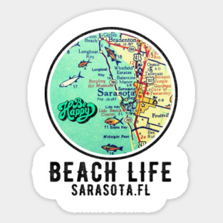 Sarasota Florida Beach Life coastal Living Vintage Map Vibe Sticker