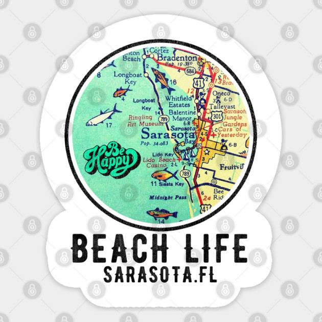 Sarasota Florida Beach Life coastal Living Vintage Map Vibe Sticker by Joaddo