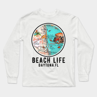 Daytona Beach Florida Vintage Map Beach Life Long Sleeve T-Shirt