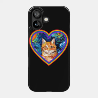 Orange Tabby Cat in a Rainbow Heart Phone Case