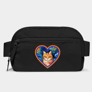 Orange Tabby Cat in a Rainbow Heart Bag
