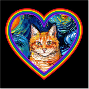 Orange Tabby Cat in a Rainbow Heart Posters and Art
