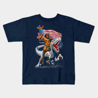 Liberty Patriotic Velociraptor Warrior Kids T-Shirt