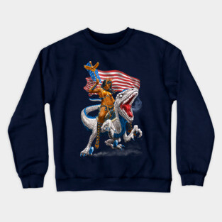 Liberty Patriotic Velociraptor Warrior Crewneck Sweatshirt
