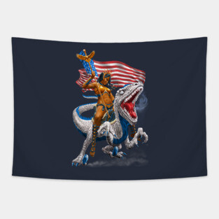 Liberty Patriotic Velociraptor Warrior Tapestry