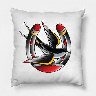 Traditional horseshoe with swallow Pillow