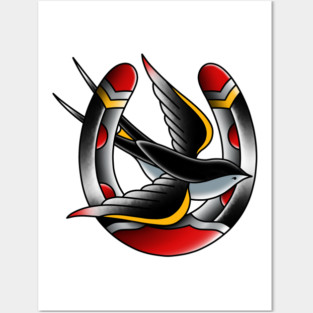 Traditional horseshoe with swallow Posters and Art